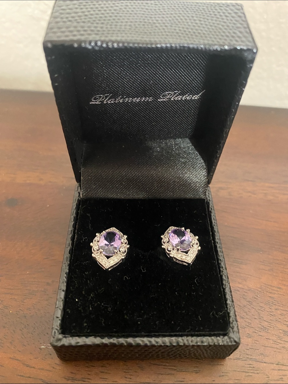 Amethyst Crystal Heart Stud Earrings